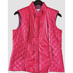 Lilly Pulitzer Quilted Puffer Vest Medium Hot Pink Full Zip Snap It's A Lilly
